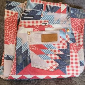 Wrangler Women's Patchwork Jeans by Free People - Red and Blue